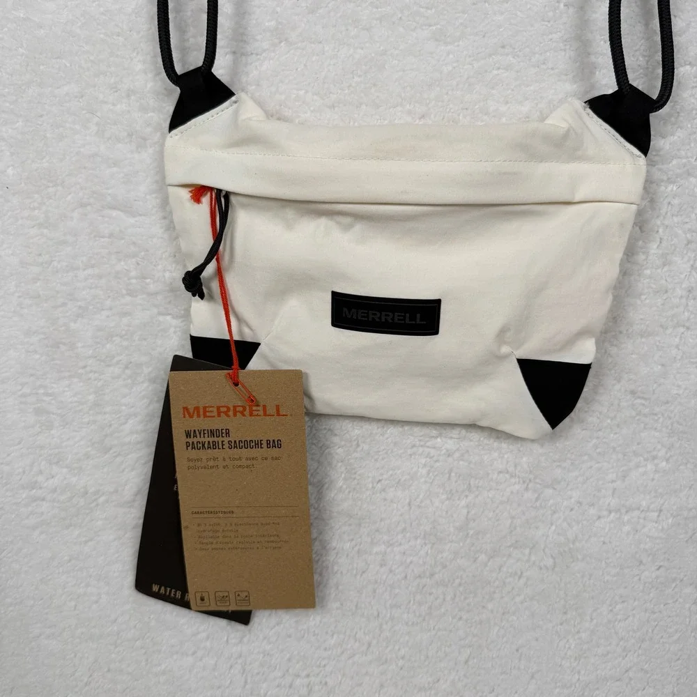 Merrell Wayfinder Packable Sacoche Bag White Black Water Resistant Crossbody - Picture 9 of 13